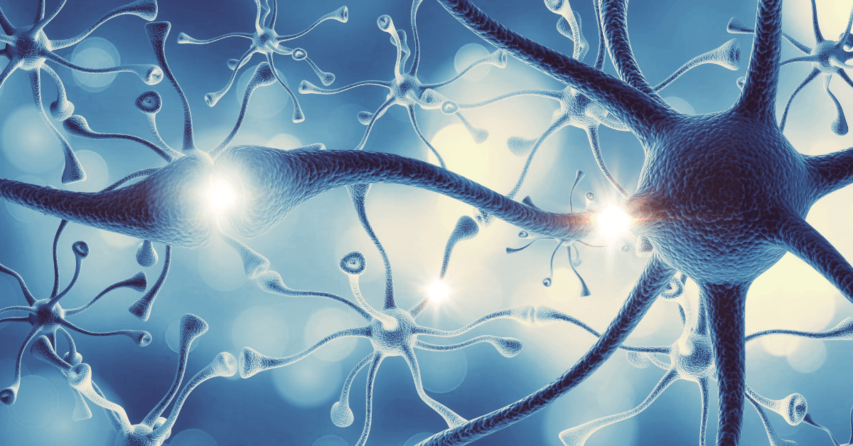 A highly detailed digital illustration of neural connections in the brain, depicting synapses and neurons communicating through glowing electric impulses.